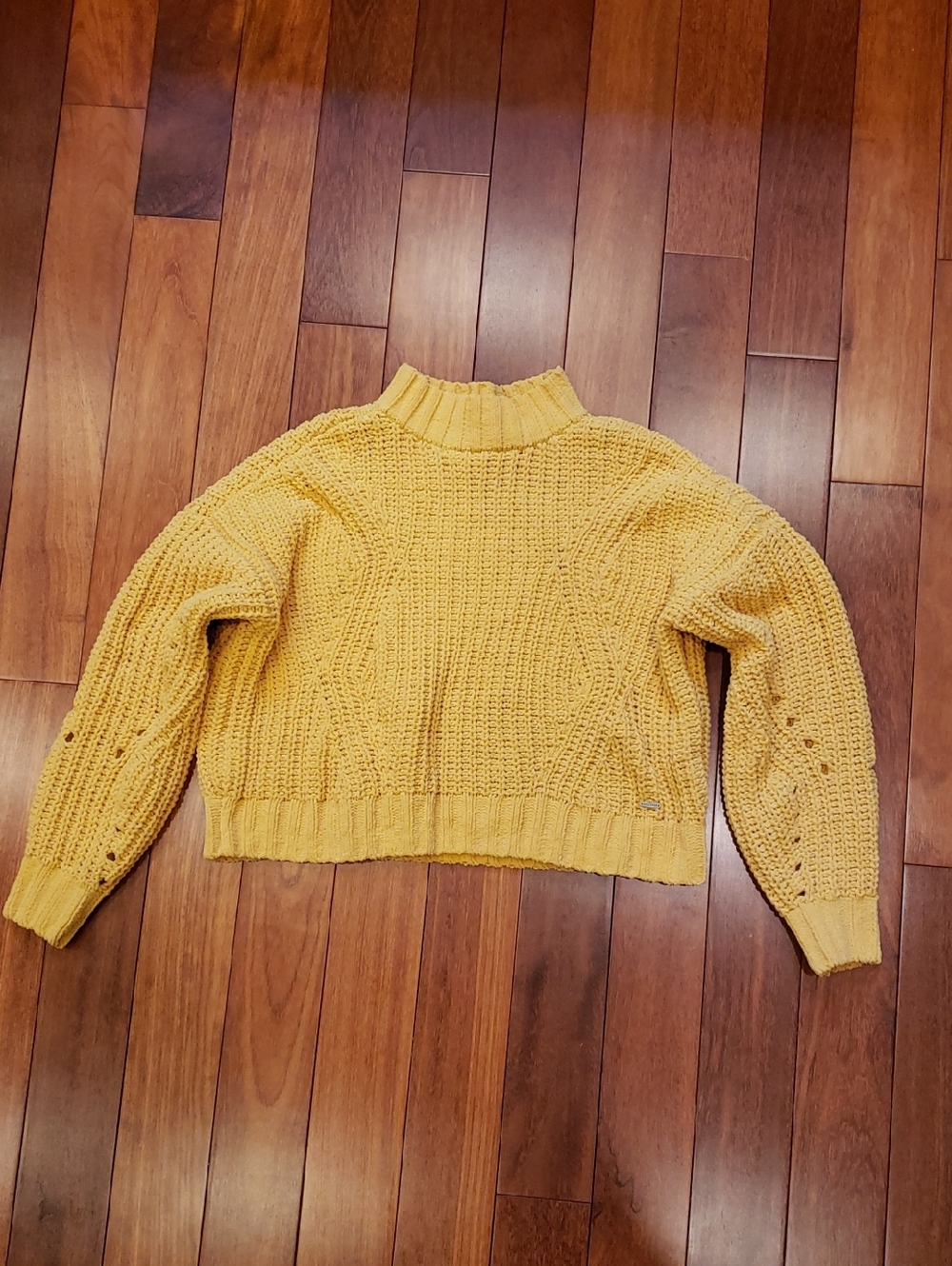 Hollister Crop Style Chenille knit sweater, vivid mustard yellow, Women's XS